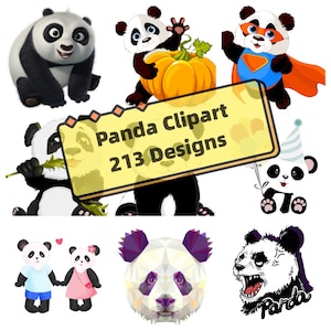 213 Panda clipart, Kung Fu Panda, Kawaii Panda, Cute cartoon baby panda, hand drawn pandas print, panda head/monogram-PNG Instant Download