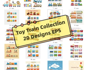20 Designs Toy Train Collection EPS, baby train clipart, Cute Railroad toy, Kids train track, Caboose-Party/Nursery/Decor/Scrapbook Cricut