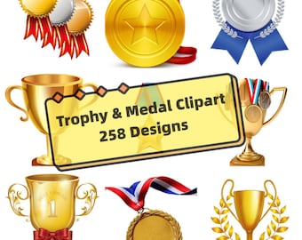 258 Trophy & Medals PNG, Award Clipart, gold silver bronze medal, Champion, Winner, Sports- Cricut, Silhouette, Glowforge - Instant Download