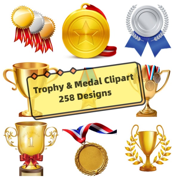 258 Trophy & Medals PNG, Award Clipart, gold silver bronze medal, Champion, Winner, Sports- Cricut, Silhouette, Glowforge - Instant Download