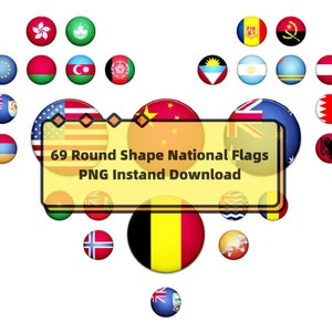 69 Round Shaped National Flags, Country Flag,  World Flags Clipart PNG Printable Digital Graphics, Icons, Cricut,  Print instant download
