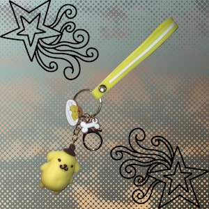 Purin character Style keychain with wristlet