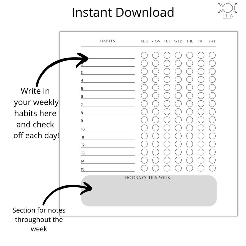 Habit Tracker Daily Habit Log Printable Habit Tracker Self Etsy