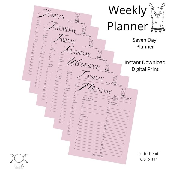 Daily Printable Planner Weekly Planner Digital Download - Etsy