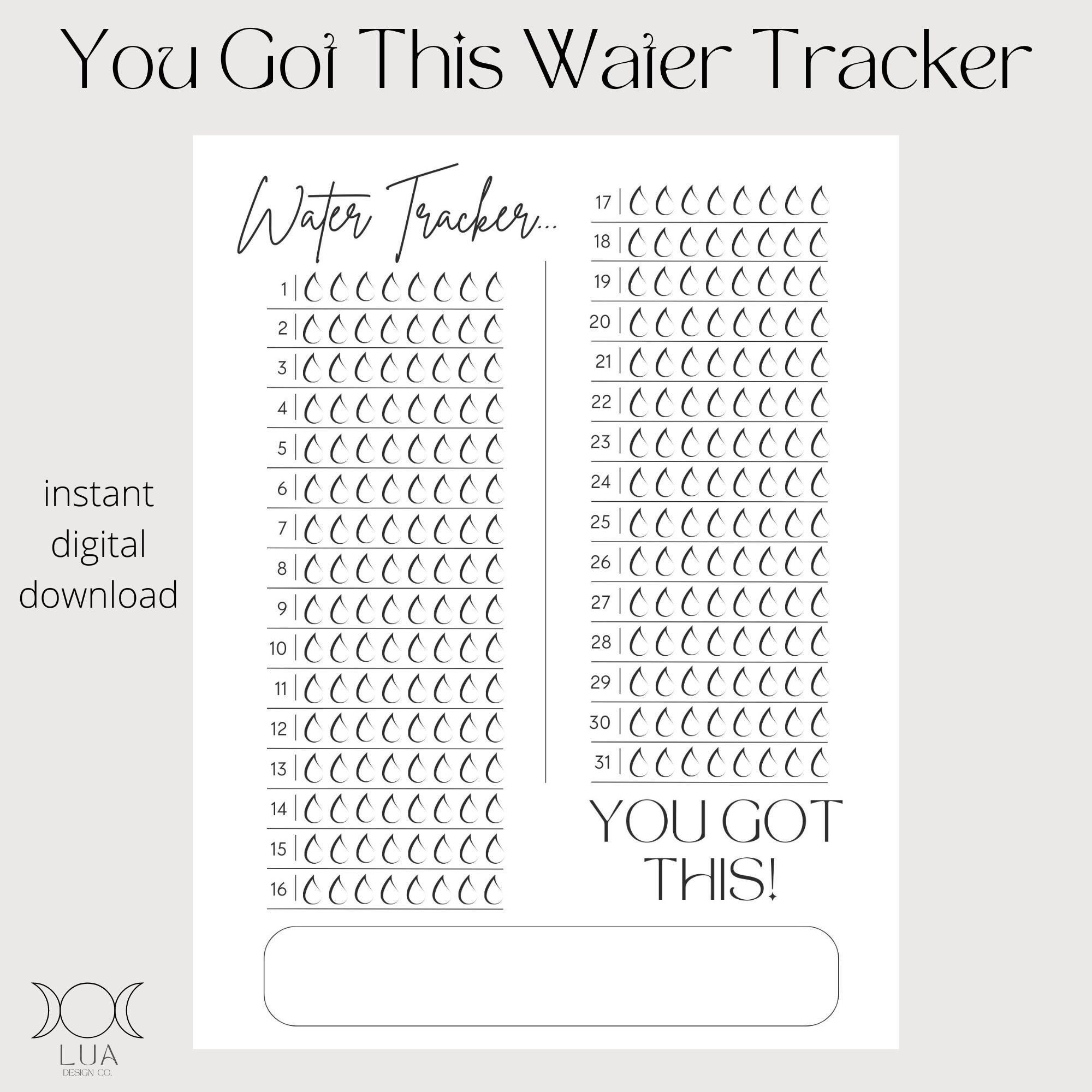 Water Tracker, Printable Water Tracker, Daily Water Intake Tracker ...