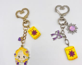 Disney inspired Tangled Purse Charm Princess Rapunzel Key chain with Heart clasp for gift for her