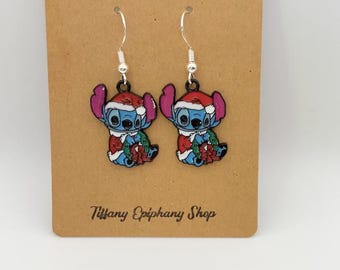 Disney Inspired Stitch Santa Earrings for Her Christmas Stitch Earrings for Christmas