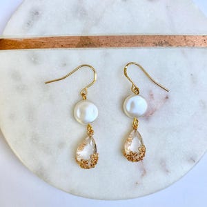 Freahwater Pearl Bead Earrings Simple Elegant Bridal Jewelry Crystal Drop Earrings