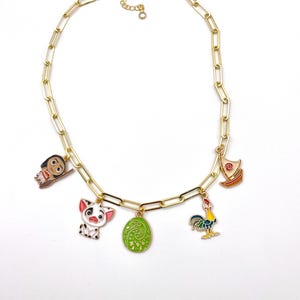 Charm Necklace Disney Inspired Moana Charm Necklace for her Princess Moana & friends  Necklace Gold Tropical Charm Necklace