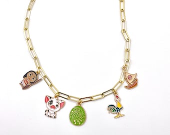 Charm Necklace Disney Inspired Moana Charm Necklace for her Princess Moana & friends  Necklace Gold Tropical Charm Necklace