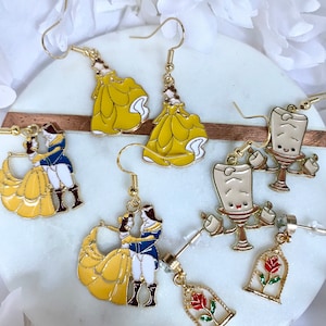 Disney Inspired Beauty & the Beast Earrings Princess Belle Earrings Disney Character Earrings Dangly Earrings