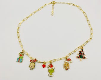 Collar con dije de El Grinch para regalo de Navidad para ella collar con dije de oro