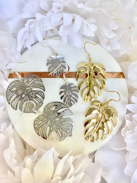 Tropical Earrings Monstera Leaf Jewelry for gift for her