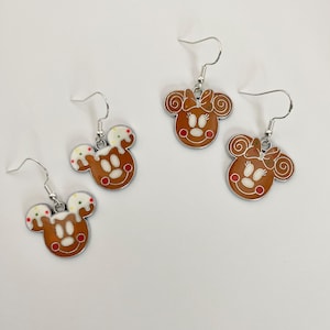Disney Inspired Mickey and Minnie Gingerbread  Dangly Earrings for Christmas Gift for Her