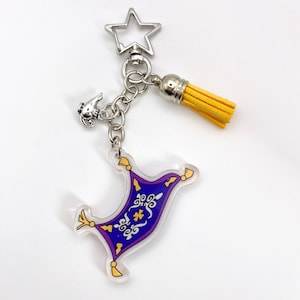 Disney Inspired Magic Carpet purse charm Aladdin Keychain with Silver Star Clasp for gift