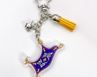 Disney Inspiriert Zauberteppich Taschenanhänger Aladdin Schlüsselanhänger mit silbernem Sternverschluss