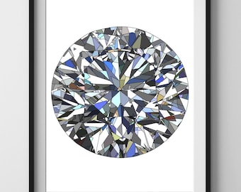 Diamond Art Print | Diamond Gemstone Art | Printable Brilliant Cut Art | Digital Art | Digital Download | Boujee Wall Art