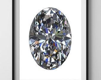 Diamond Art Print | Diamond Gemstone Art | Printable Oval Cut Art | Digital Art | Digital Download | Boujee Wall Art