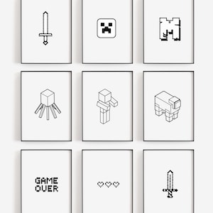 Descarga Digital A4 Poster SET Minecraft Gaming 9 piezas