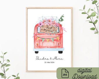 Cartel de boda, cartel de pareja personalizable con nombre, como archivo PDF A4, eucalipto