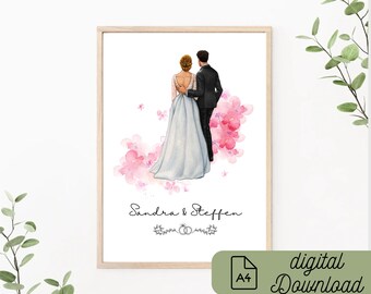 Cartel de boda, cartel de pareja personalizable con nombre, como archivo PDF A4, eucalipto