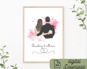 Cartel de boda, cartel de pareja personalizable con nombre, como archivo PDF A4, eucalipto