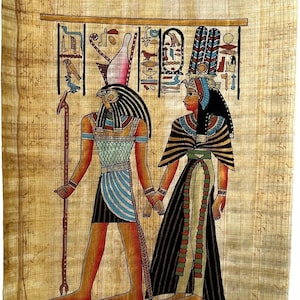 Horus and Queen Nefertari - Rare Ancient Egyptian Painting of Egyptian Gods and Goddesses Papyrus - Egypt Papyrus Art 9x13 inches