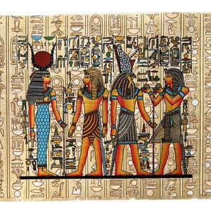Tutankhamun Before Hathor, Tutankhamun Offering to Horus • 100% Authentic Egyptian Original Painting with Hieroglyphs Papyrus