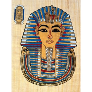 King Tut Tutankhamun on Original Papyrus Paper • Hand made In Egypt With Authentic Papyrus Leaves • Egypt Papyrus Ancient History Wall Decor