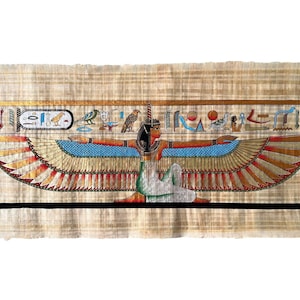 Extra Large Maat Wings - Egyptian Goddess Maat with Outstretched Wings Papyrus Art Print Wall Decor - 36x16 inches