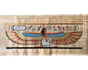 Extra Large Maat Wings - Egyptian Goddess Maat with Outstretched Wings Papyrus Art Print Wall Decor - 36x16 inches