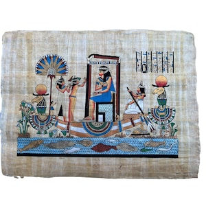 Hatshepsut on Boat • Handmade Egyptian Papyrus Painting (17x13 inches - 43x33 cm)