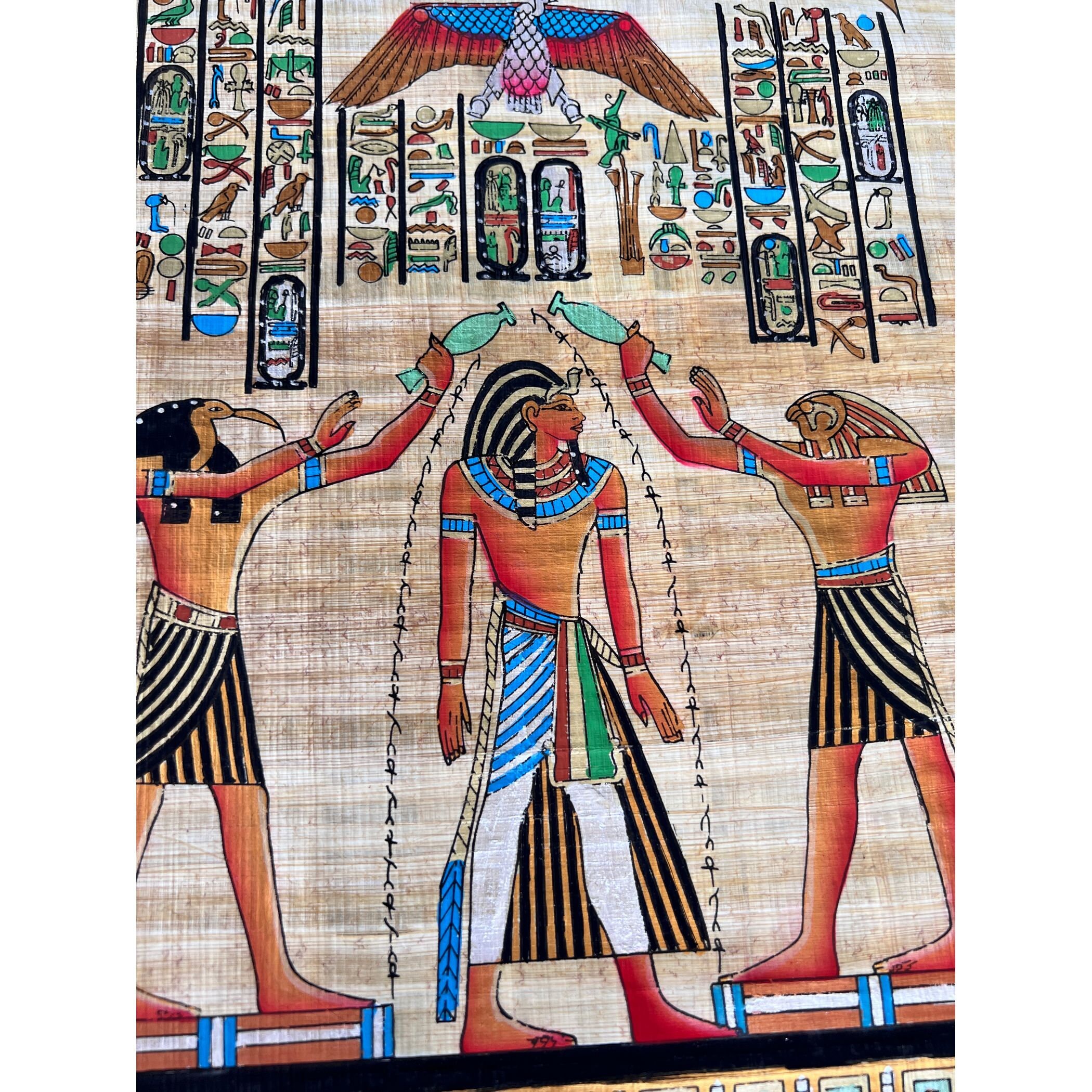 ラムセス2世とネフェルタリのエジプトパピルス絵画、ホルスとイシスの