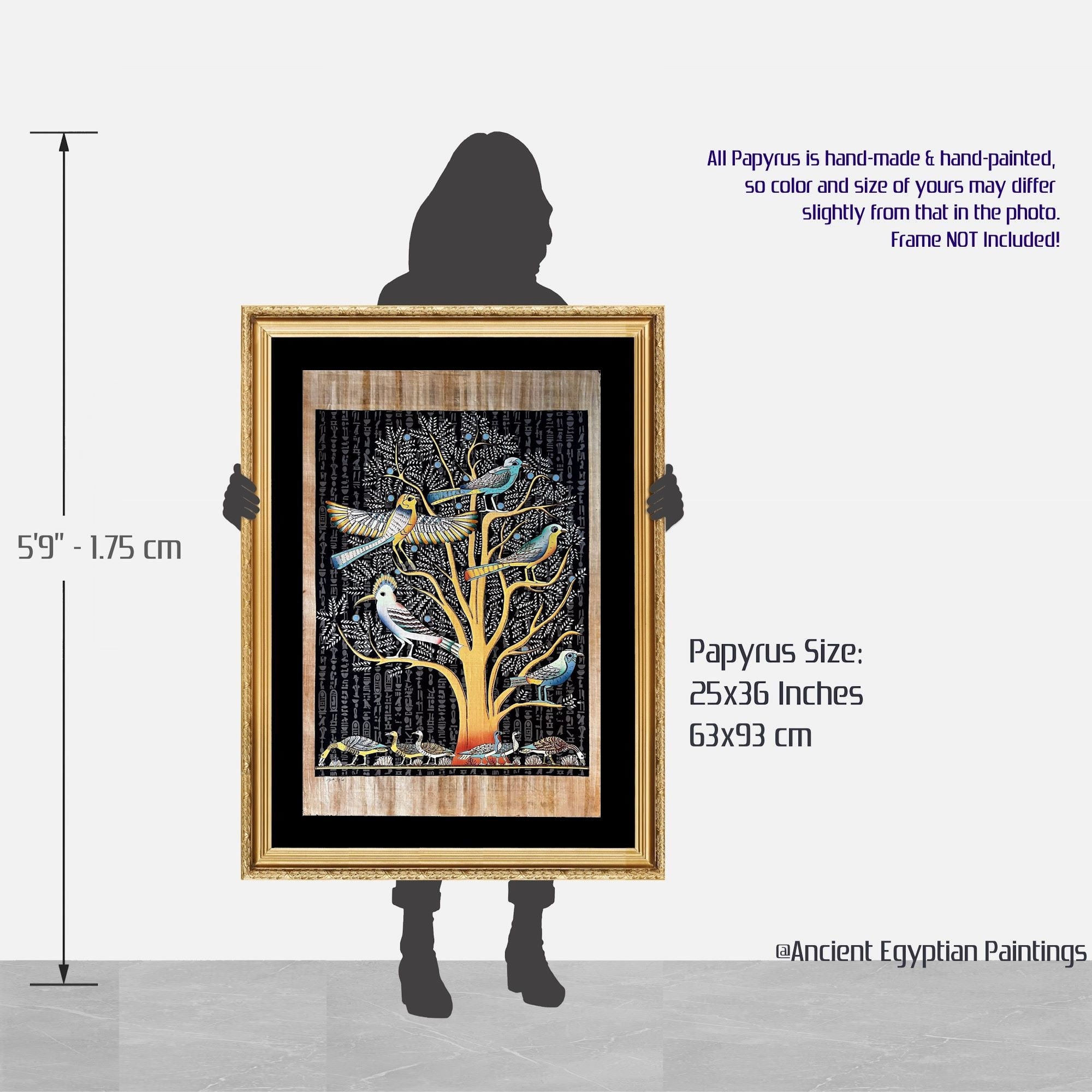 エジプトの生命の樹のパピルス画、暗闇で光る、手作りの壁アート