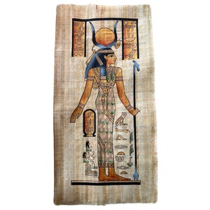 Hathor Portrait Art Poster: Egyptian Goddess Papyrus Painting (24x12 Inches)