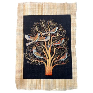 Egyptian Tree of Life Symbol Artistry, Roots of Eternity, Handcrafted Decorative Papyrus Paintings, Black Bacground, 17X24 Inches, 30X60 cm