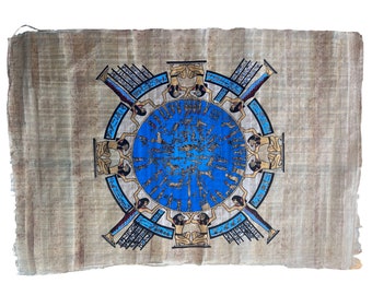 Egyptian Zodiac Papyrus Painting, Handmade Astrological Art (24x17 inches - 60x30 cm)