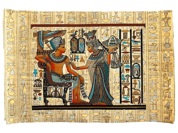 ツタンカーメンとアンケセナメンのパピルス画 - エジプトの黄金神殿の