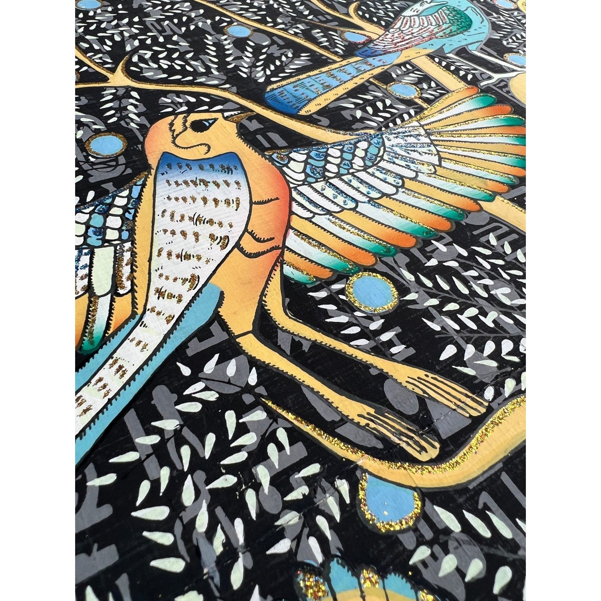 エジプトの生命の樹のパピルス画、暗闇で光る、手作りの壁アート