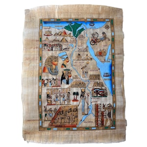 Cartes de l'Egypte ancienne en papyrus peintes à la main, voyage à travers les âges, histoire riche et trésors, exploration du passé de l'Egypte, 33 x 42 cm
