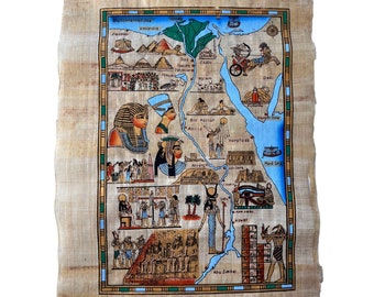 Papyrus Map of Ancient Egypt, Hand-Painted, 13x17 inches - 33x43 cm