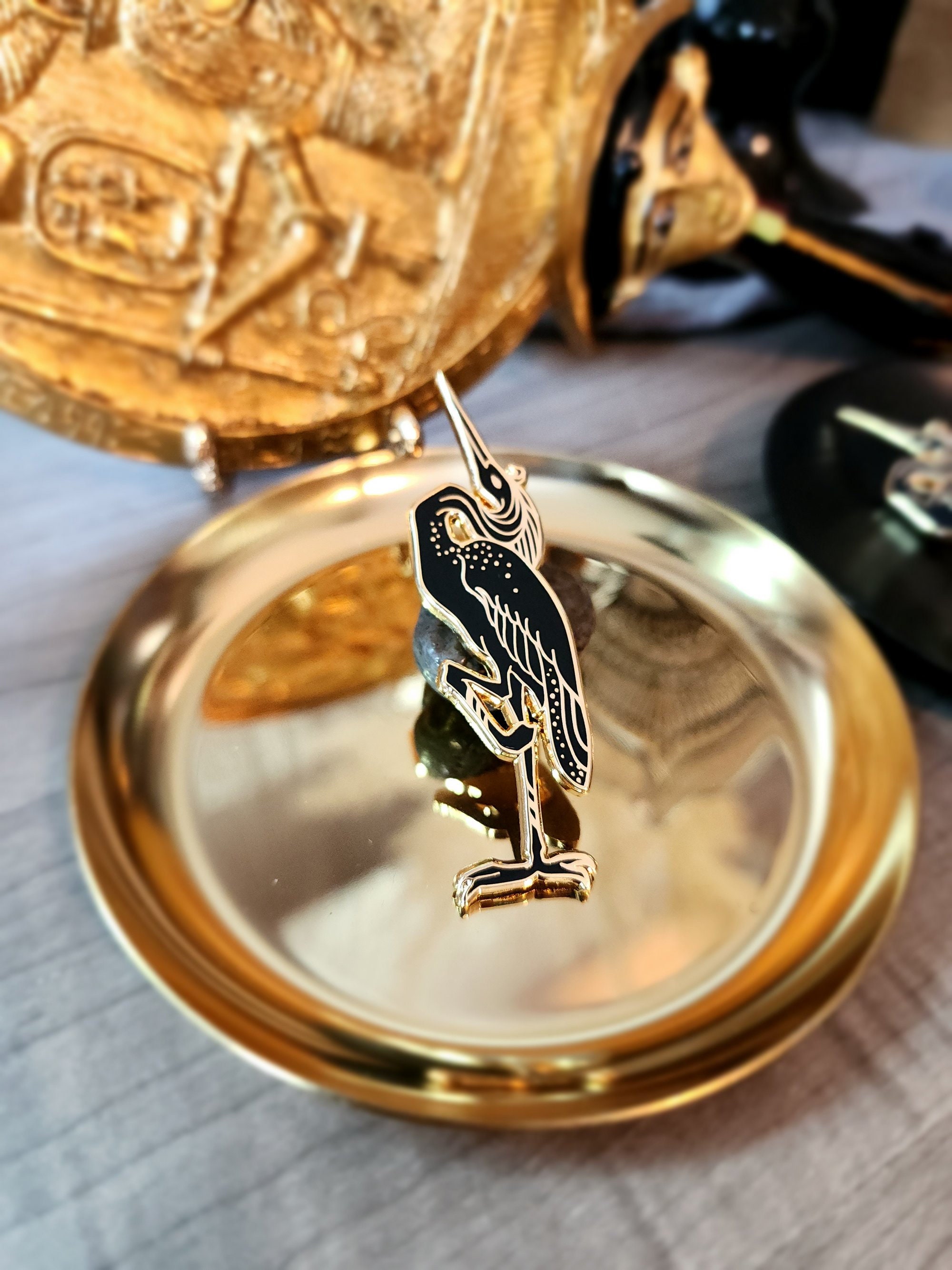Osiris Pins for Backpacks - Bennu Bird Pins - Egyptian Pins - Lapel Pin Gift Egyptian - God of The Underworld - Black and Gold Lapel Pin