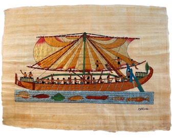 The Sailing Boat Of Pharaoh Hatshepsut on Nile, Ancient Egyptian Nautical Gifts, Vintage Wall Art Papyrus, 9x13 Inches