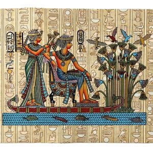 Cruising the Nile • Egyptian Original Hand Painted Painting Hieroglyphs Papyrus Art • Egypt Decor • 13x9 inch