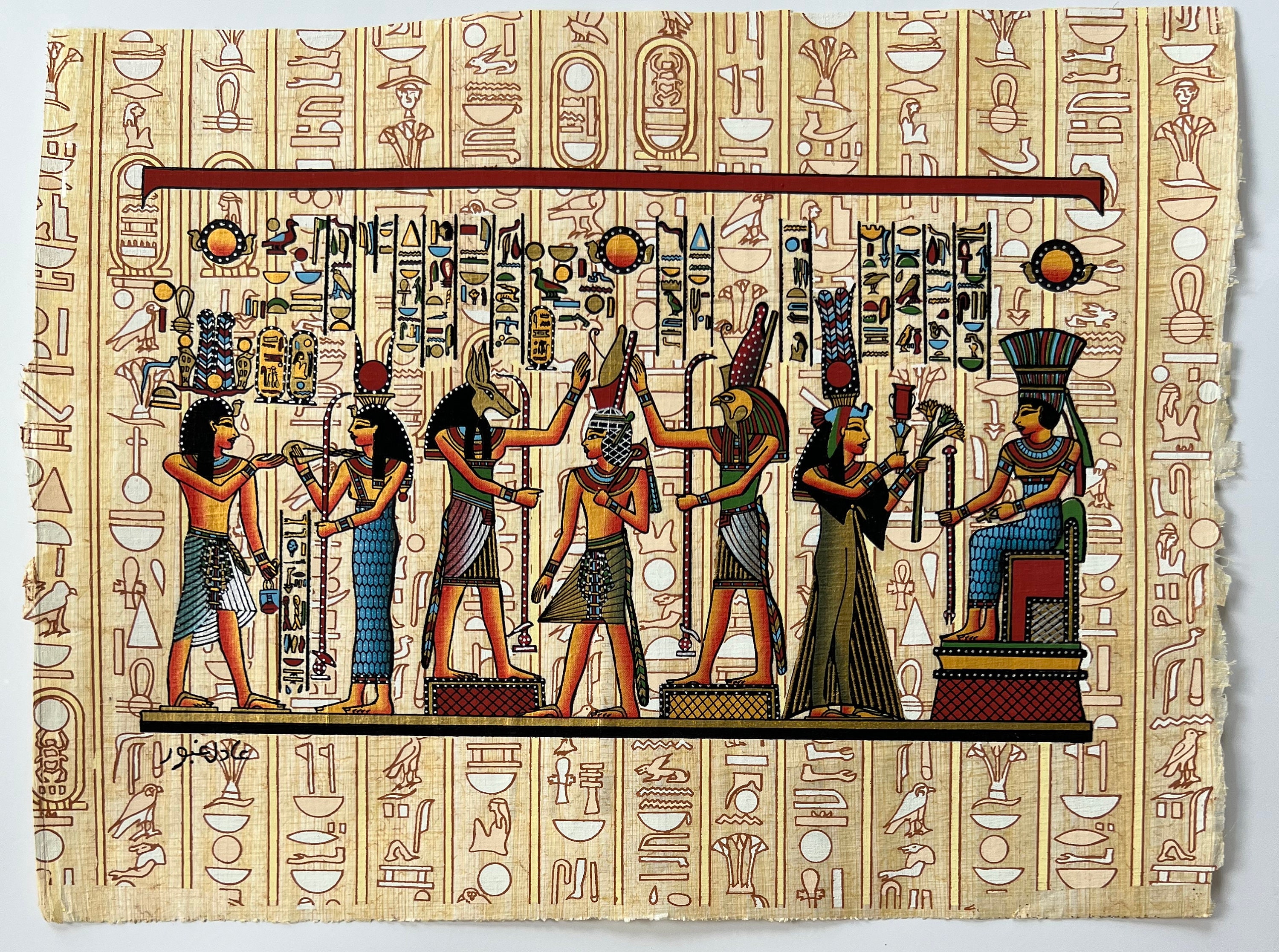 Papiro egípcio pintado à mão, deuses, faraós, arte tumular de Nefertari ...
