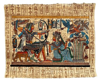 古代エジプト大型パピルス画 ツタンカーメン インテリア アンティーク 古代エジプトのパピルスに描かれたツタンカーメン王の弓矢を使った狩猟