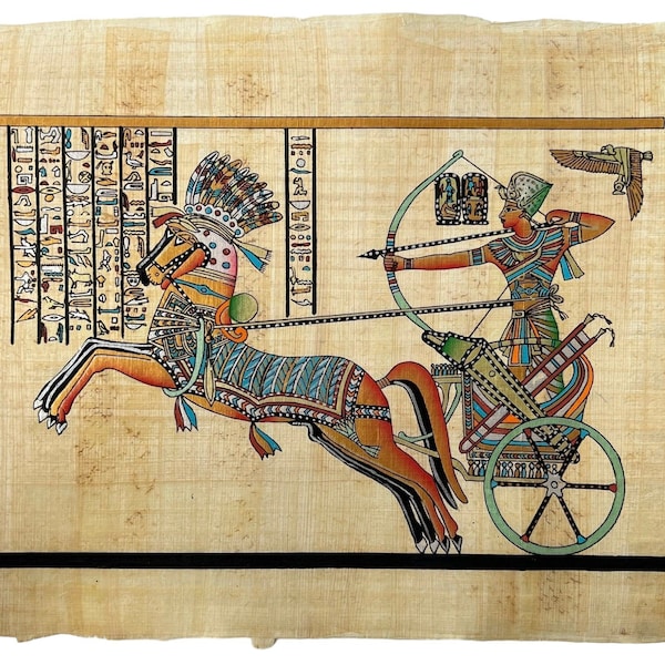 Ramses the Great and The Gold Of The Pharaohs • Battle of Dapur • Egyptian Decor • Egyptian Papyrus Art • Egypt Papyrus Painting 17x13 inch