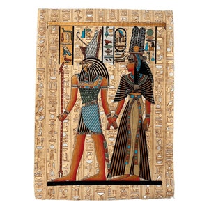 Queen Nefertari Led by God Horus Papyrus – Handmade Egyptian Art – Ancient Wall Decor – 13x17 Inch Painting – Valley of the Queens Scene