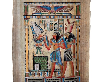 ヴィンテージの手描きエジプトパピルス、リアルなアート、ホルス神と