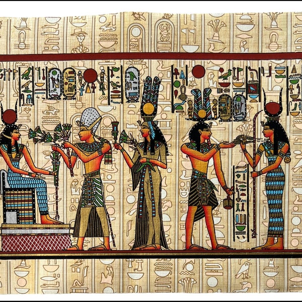 Papyrus hiéroglyphes • Peinture pharaonique sur papyrus - Art authentique sur papyrus de l'Egypte ancienne - Décoration faite main en Egypte • Art sur papyrus égyptien